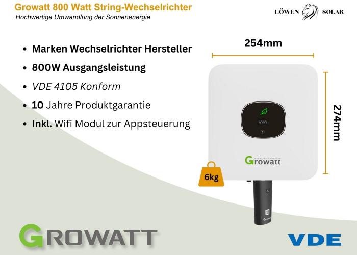 Balkonkraftwerk Growatt MIC 600 0,6kW mit 800W Solarpanel und Wifi Stick  steckerfertig